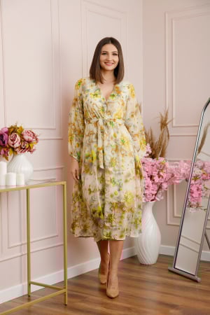 Rochie Carrie din voal cu imprimeu floral galben [2]