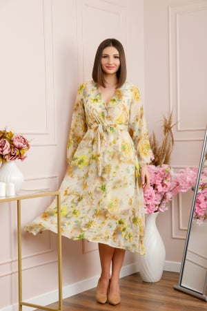 Rochie Carrie din voal cu imprimeu floral galben [3]