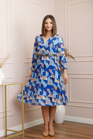 Rochie Charlotte albastra din voal cu maneci lungi si curea ajustabila [3]