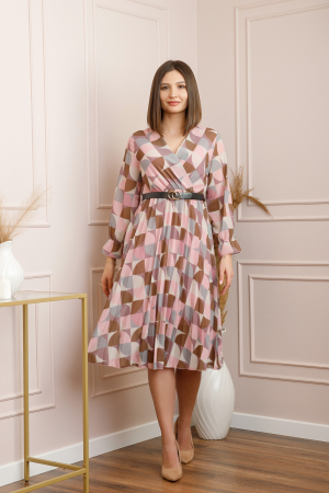 Rochie Charlotte roz din voal cu maneci lungi si curea ajustabila [3]
