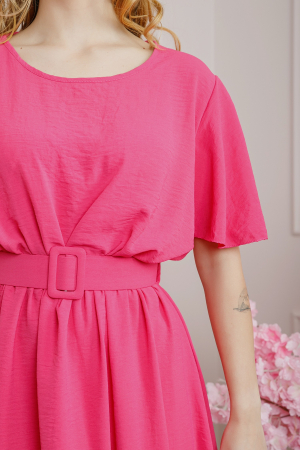 Rochie ciclam cu maneci scurte si centura in talie [1]