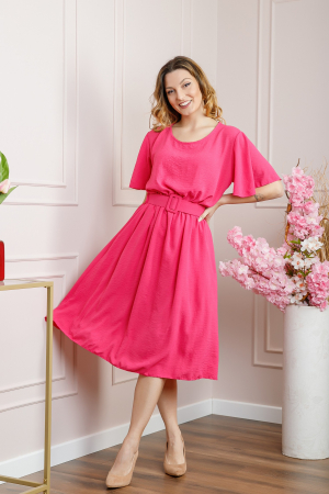 Rochie ciclam cu maneci scurte si centura in talie [3]