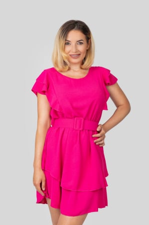 Rochie ciclam cu volane si centura in talie [3]