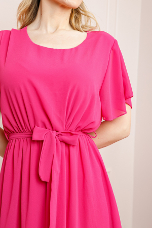 Rochie ciclam din voal cu cordon in talie [1]