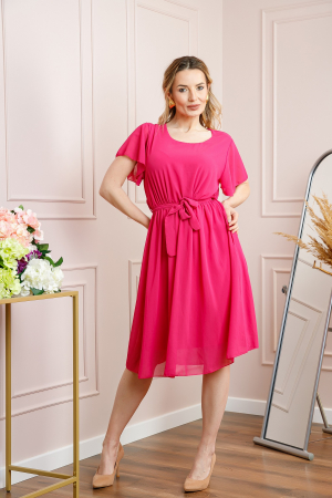 Rochie ciclam din voal cu cordon in talie [3]