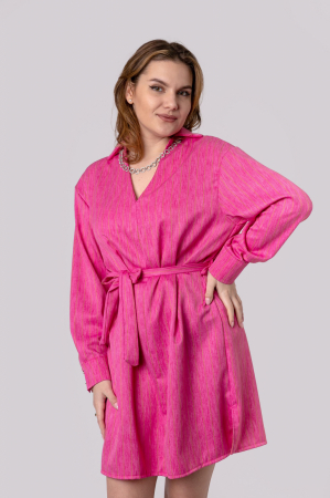 Rochie ciclam tip camasa cu cordon in talie [2]