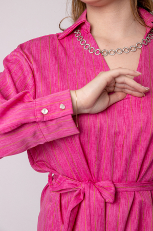 Rochie ciclam tip camasa cu cordon in talie [1]