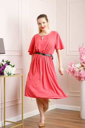 Rochie corai clos cu curea in talie [0]