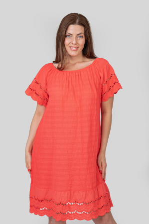 Rochie corai cu detaliu perforat [1]