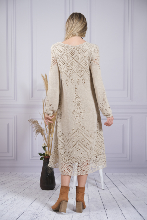 Rochie crem boho chic tricotata cu detaliu perforat [2]