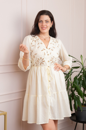 Rochie crem cu perforatii florale bej Iulia 02 [2]