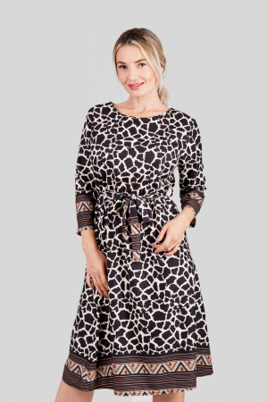 Rochie office cu animal print maro si cordon in talie [1]