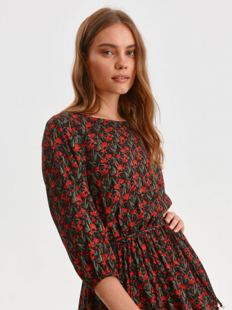 Rochie cu volane si imprimeu floral rosu si verde [1]