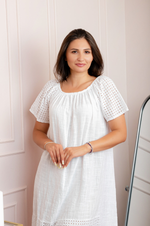 Rochie dama alba din bumbac Sandy cu perforatii [2]