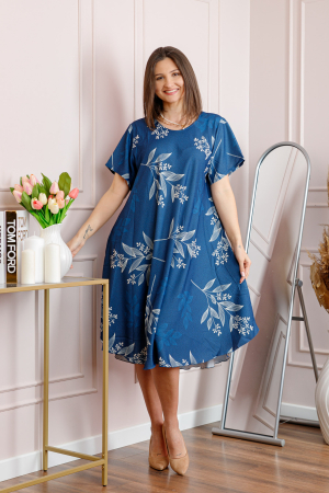 Rochie dama albastra plus size cu imprimeu floral si croi lejer Jany [3]