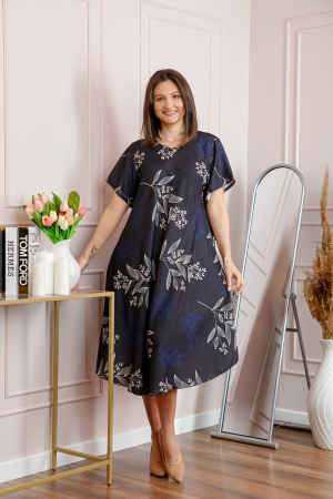 Rochie dama bleumarin plus size cu imprimeu floral si croi lejer Jany [3]