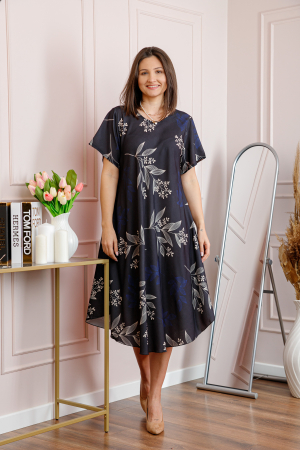 Rochii - Rochie dama bleumarin plus size cu imprimeu floral si croi lejer Jany