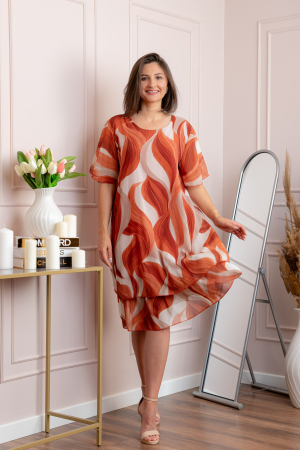 Rochii - Rochie dama Frances caramiziu cu imprimeu abstract