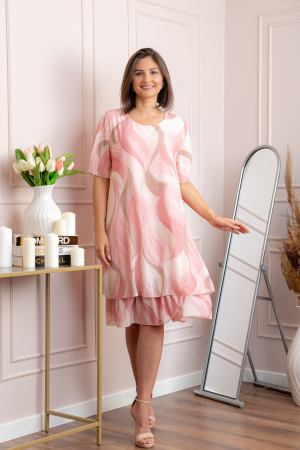 Rochii - Rochie dama Frances roz pudrat cu imprimeu abstract