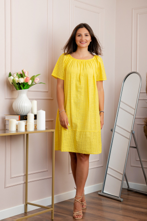 Rochie dama galbena din bumbac Sandy cu perforatii [3]