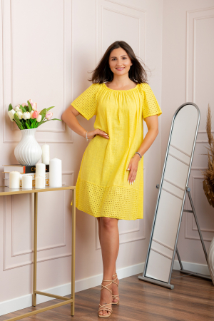 Rochii - Rochie dama galbena din bumbac Sandy cu perforatii
