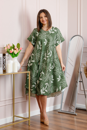 Rochie dama kaki plus size cu imprimeu floral si croi lejer Jany [3]