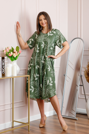 Rochie dama kaki plus size cu imprimeu floral si croi lejer Jany [2]