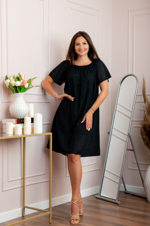 Rochii - Rochie dama neagra din bumbac Sandy cu perforatii