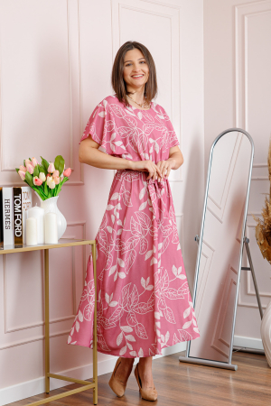 Rochie dama roz Artemis cu imprimeu floral si cordon in talie [3]