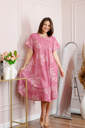 Rochie dama roz plus size cu imprimeu floral si croi lejer Jany [3]