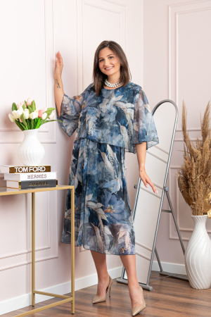 Rochie dama Theresa din voal cu imprimeu floral bleumarin [2]