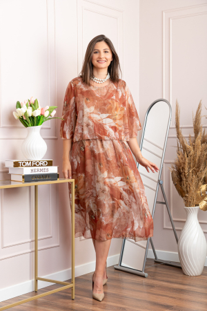Rochie dama Theresa din voal cu imprimeu floral caramiziu [3]
