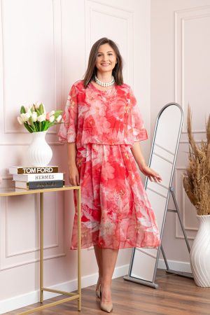 Rochie dama Theresa din voal cu imprimeu floral corai [3]