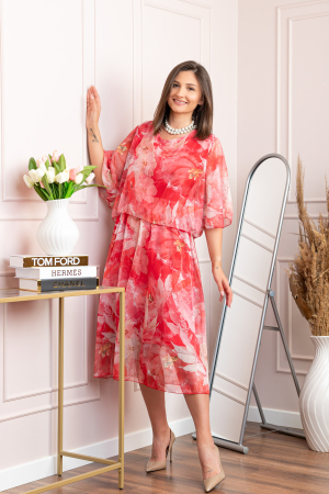 Rochie dama Theresa din voal cu imprimeu floral corai [2]