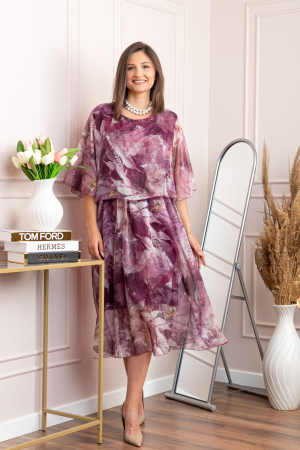 Rochie dama Theresa din voal cu imprimeu floral mov pruna [3]