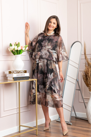Rochie dama Theresa din voal cu imprimeu floral negru [2]
