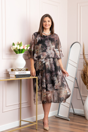 Rochie dama Theresa din voal cu imprimeu floral negru [3]