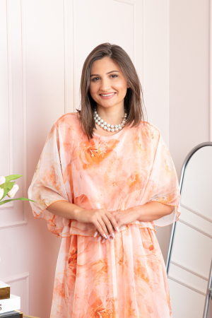 Rochie dama Theresa din voal cu imprimeu floral roz piersica [1]