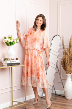 Rochie dama Theresa din voal cu imprimeu floral roz piersica [2]