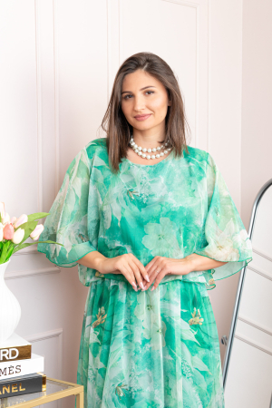Rochie dama Theresa din voal cu imprimeu floral turcoaz [1]