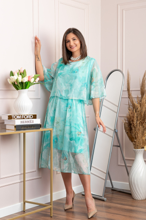 Rochie dama Theresa din voal cu imprimeu floral turcoaz aqua [2]