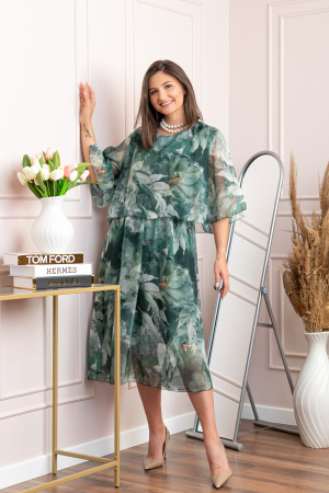 Rochie dama Theresa din voal cu imprimeu floral verde [2]