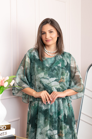 Rochie dama Theresa din voal cu imprimeu floral verde [1]