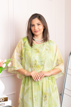 Rochie dama Theresa din voal cu imprimeu floral verde lime [1]