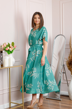 Rochie dama turcoaz Artemis cu imprimeu floral si cordon in talie [4]