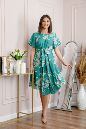 Rochie dama verde mint Avery cu imprimeu floral si cordon in talie [2]