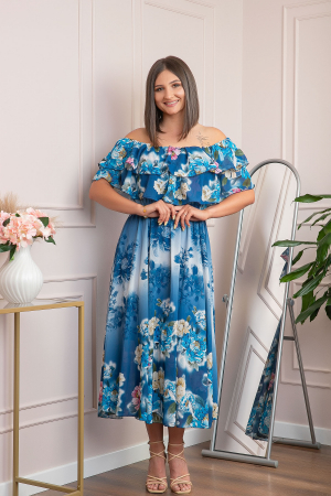 Rochie de ocazie Elle cu volane ample si imprimeuri florale - Albastru [3]