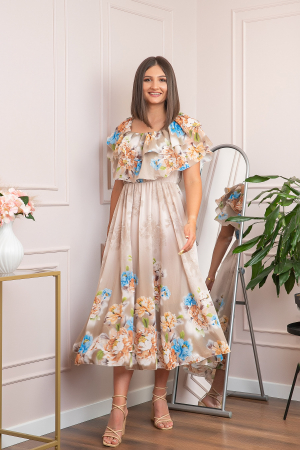 Rochie de ocazie Elle cu volane ample si imprimeuri florale - Crem [4]