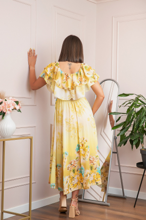 Rochie de ocazie Elle cu volane ample si imprimeuri florale - Galben [2]