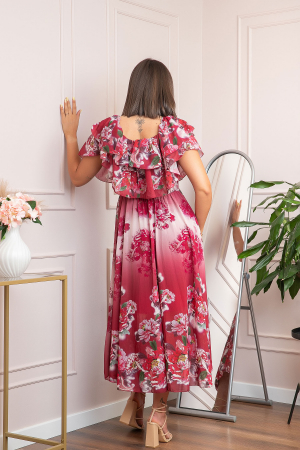 Rochie de ocazie Elle cu volane ample si imprimeuri florale - Rosu [2]
